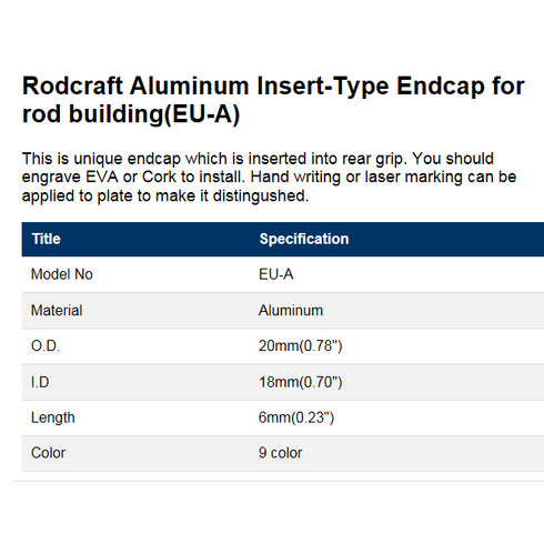 Rod Butt Cap - Aluminum Insert Type End Cap (E-UA)